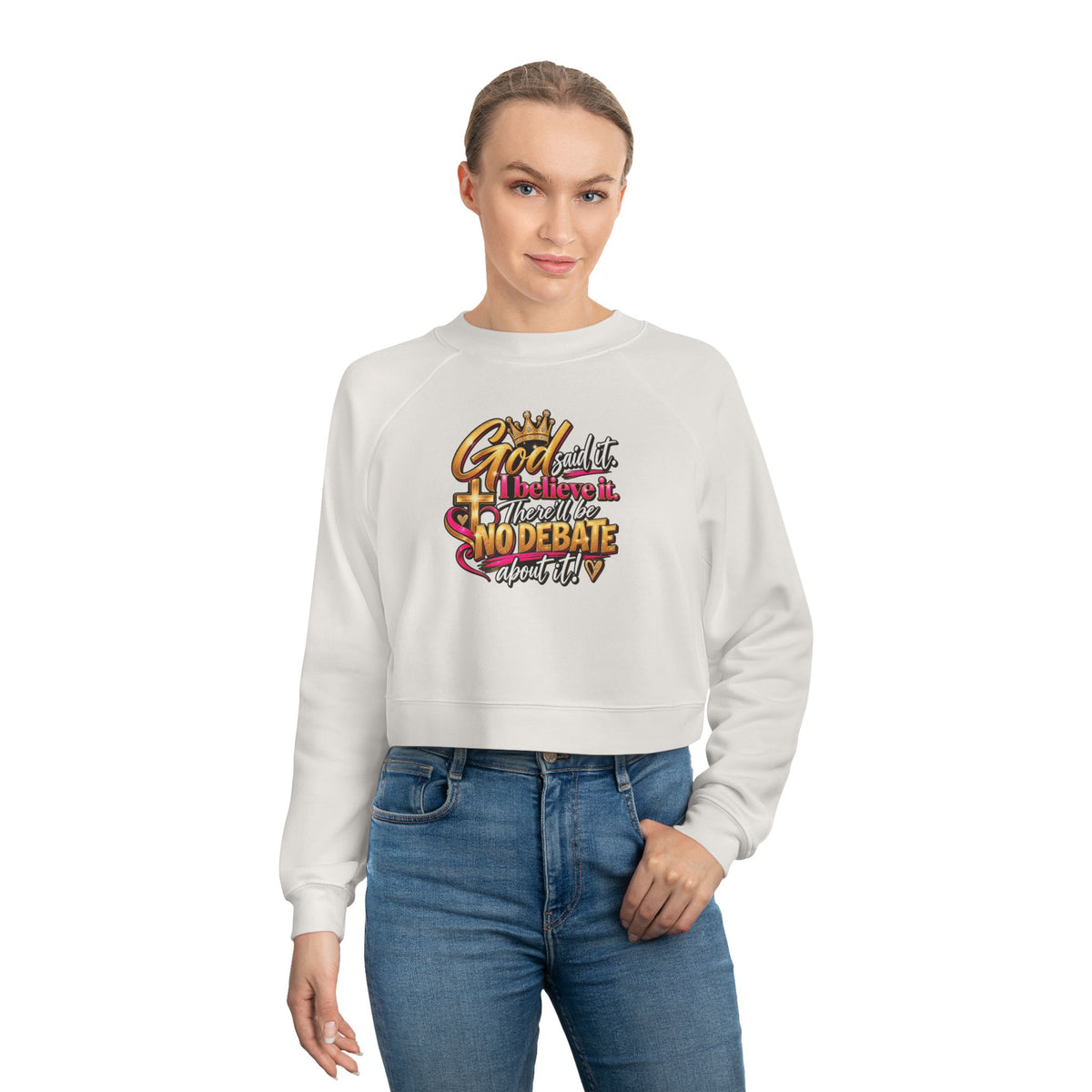 Cropped Pullover – “God Isn’t Finished With Me Yet” Inspirational Graphic Pullover