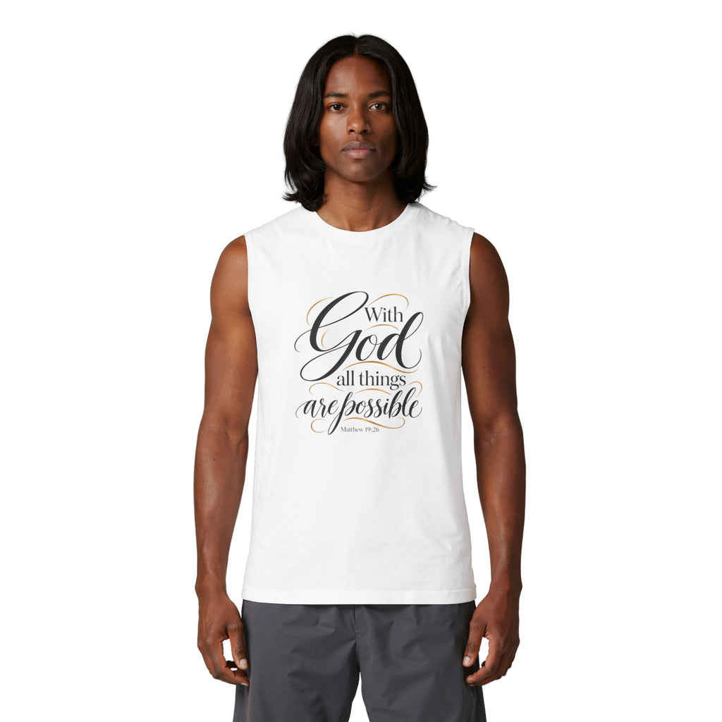 Faith Muscle Tank — "With God All Things Are Possible" Inspirational Tank Top