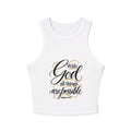 Women’s Racer Tank Top — “With God All Things Are Possible” Inspirational Faith Crop